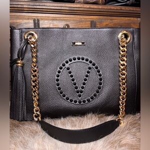 Valentino by Mario Valentino Luisa Rockstud Black Leather Tote Bag NWT